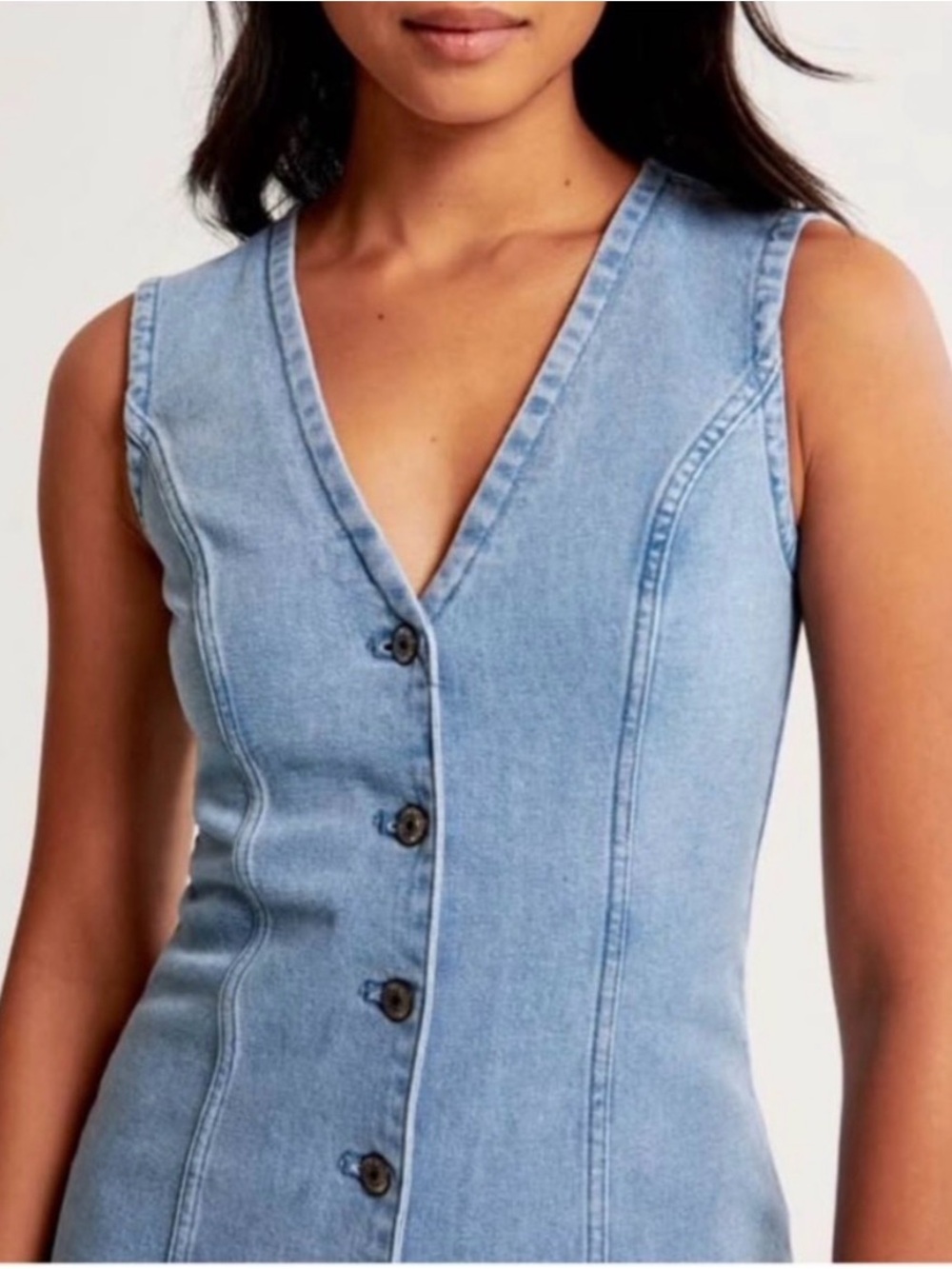 Abercrombie & Fitch Sleeveless Light Blue Denim Button-Front Midi Dress - Picture 2 of 4